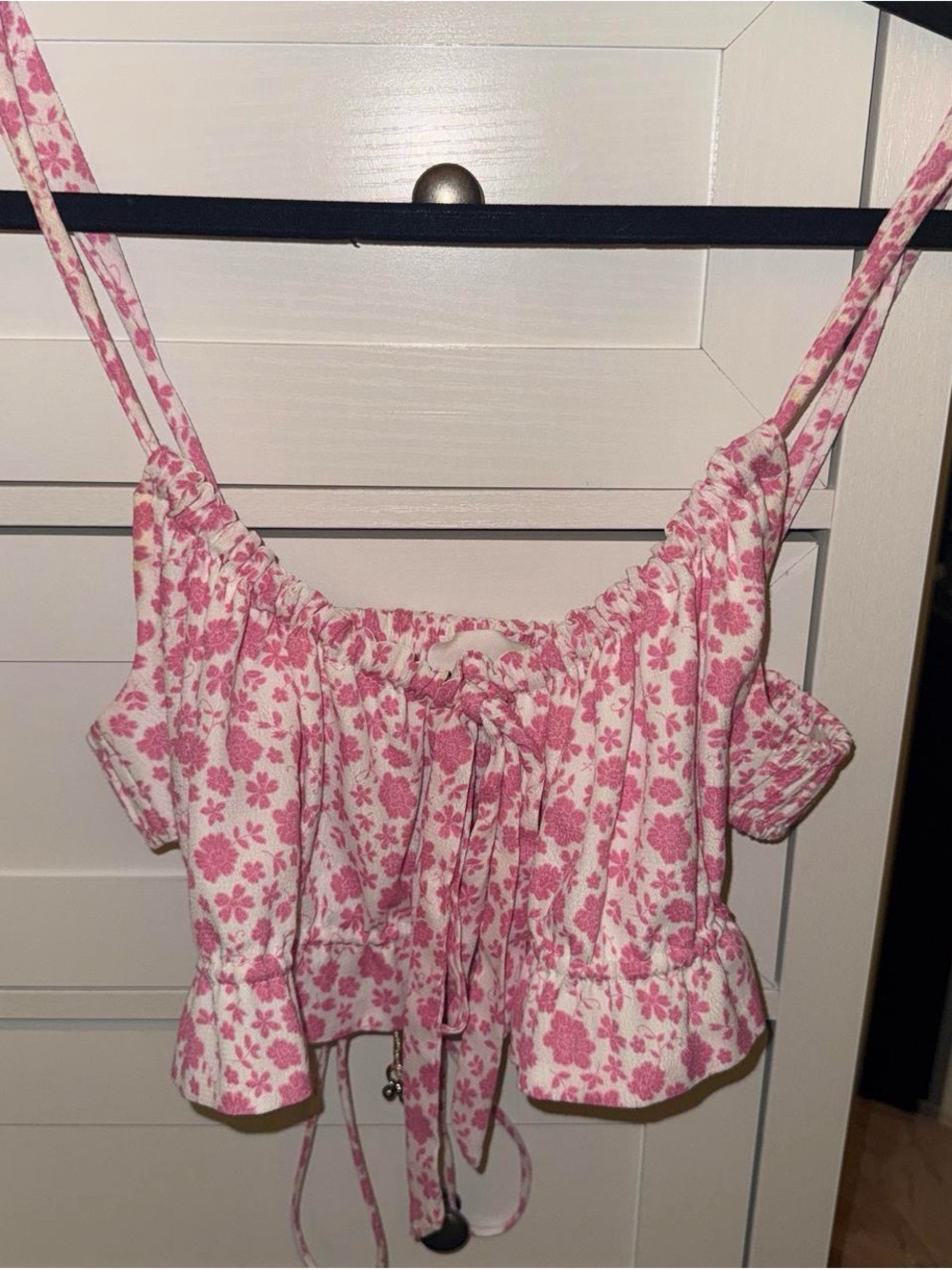 Women's Pink Floral Tie-Front Crop Tank Top